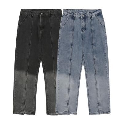 China INS men's and women's four seasons breathable simple straight jeans stitching casual thin wide-leg casual pants for sale