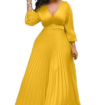 China Hot Sale Summer Anti-Static Retro A Line High Waist Pleated Maxi Women Casual Dress for sale