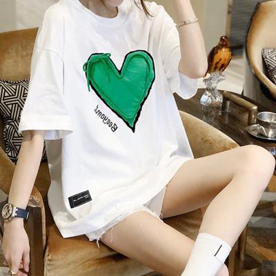 China 2022 New Summer Breathable European Station Dress Sense Design Round Neck Short Sleeve Custom T-shirt Printing Summer White Women's T-shirt for sale