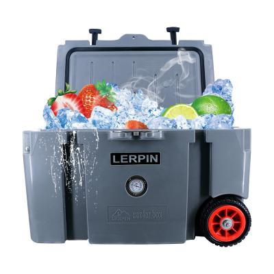 China 75 Quart Rotomolded Waterproof Portable Ice Box Hard Plastic Cooler with Wheels Durable White Cooler Box for sale