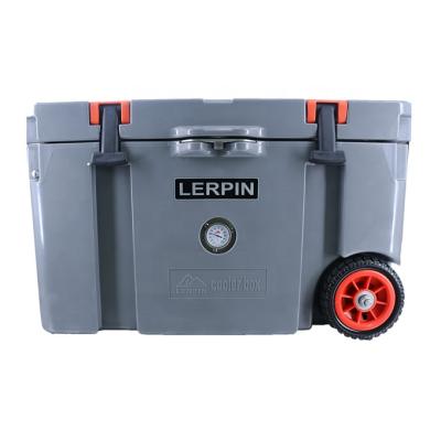 China Waterproof high quality portable plastic rotomolded 50QT cooler box with wheels for sale