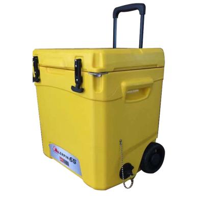 China Sustainable 65L LLDPE 65l Hard Plastic Cooler Box With Wheels for sale