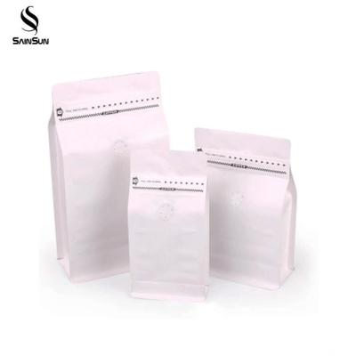 China Small Recyclable White Kraft Paper Bag With Twisted Handle Logo Coffee With Valve Zipper Foil Striped for sale