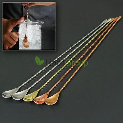 China Viable Stainless Steel Cocktail Mixing Spoon, Spiral Pattern Bar Teadrop Spoon Stir Spoon Bar Tool Bartender Tools for sale