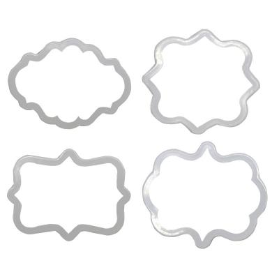 China Viable 4PCS Nameplate Plate Frame Shape Fondant Cake Printing Mold Biscuit Dough Cutter Craft Baking Tools for sale