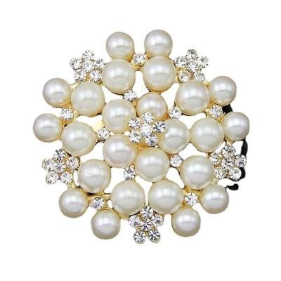 China Silver-color round Crystal Flowers Simulated Pearls Brooches Gold-color PEARL for women brooch pins jewelry for sale