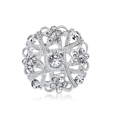 China Silver-color Crystal Fashion Charming Round Flower Crystal Rhinestone Brooches For Women Brooch Pins Jewelry for sale