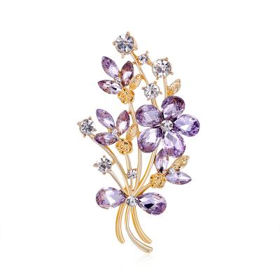 China ALLOY Rinestone Purple Flower Brooches For Women Party Office Casual Brooch Pins Gifts for sale