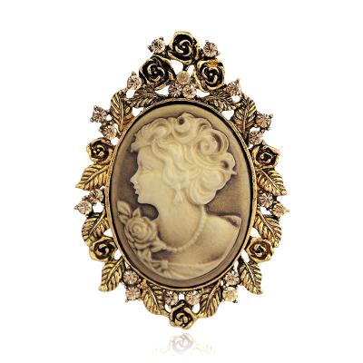 China ALLOY Vintage Brooches For Women Stylish Silver Color Beauty Fashionable Chef Cameo Brooch Austria Crystal for sale