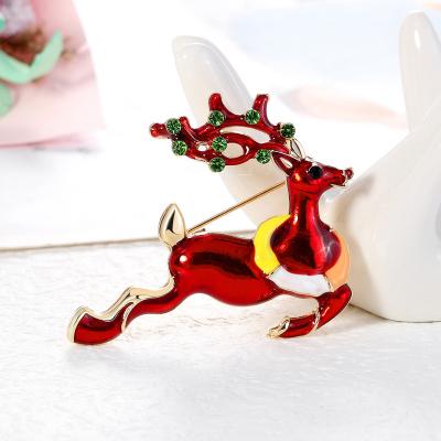 China ALLOY Christmas Deer Brooch Enamel Year New Elk Pins Rhinestone Brooches Winter Jewelry Red Cute Animal Green Gift Friends for sale