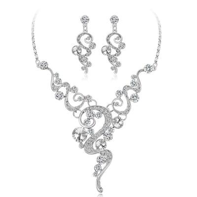 China Fashion Crystal Women Bridesmaid Necklace Earrings Set For Women 2 Pieces Wedding Bridal Jewelry Sets for sale