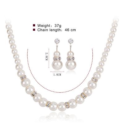 China PEARL Sigle Simulated Pearl Short Necklace Earrings Bracelet Set Large Rhinestone Pearl Jewelry Sets For Women for sale