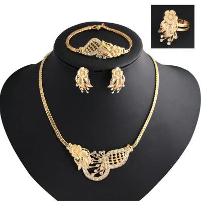 China Pretty TRENDY Vintage Rhinestone Flower Necklace Earring Bracelet Ring Set For Women 4-Piece Jewelry Set for sale