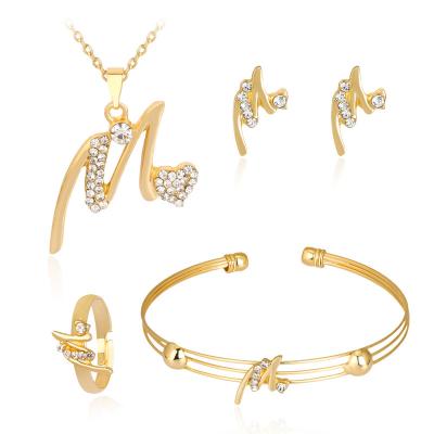 China Wedding Party Accessories Ring Bracelet Fashion Jewelry Set Gold-Metal Charm Letter 