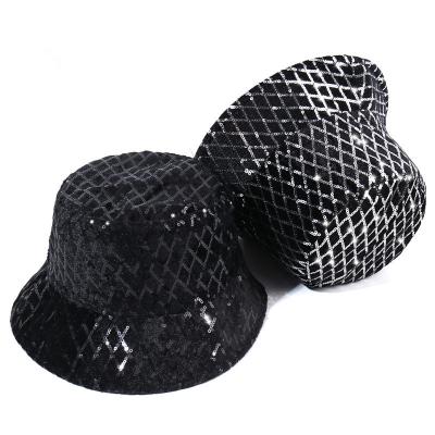 China Personalized Shiny Glitter Rhombus Bling Bucket Hat Women Man Glitter Sequin Bucket Hat For Party for sale