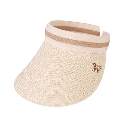 China Straw Sun Visor Hat Wide Summer Cheap Striped Brim Women's Price UV Sun Visor Protection Beach Hat for sale