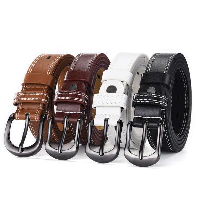 China ALLOY Teenager Double Sides PU Leather Belt For Women Men Black And Brown Dress Belt With White Lines Stitching for sale