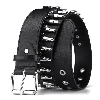 China Wholesale Iron Bullet Rivet Belt Black Punk Faux Leather Custom Studded Belt For Hip Hop Jeans for sale