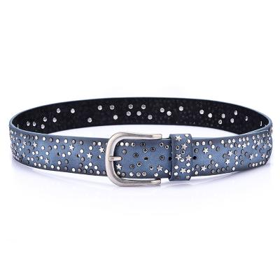 China Western Cowhide Women's Cowhide Retro Studded Rivets Belt Vintage Grommet Punk Belt For Cowgirl Jeans Pants for sale