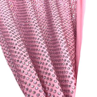 China Flatback S583 Luxury Crystal Pink Rhinestone Pearl Rhinestone Fabric Metal Crystal Stretch Fabric for sale