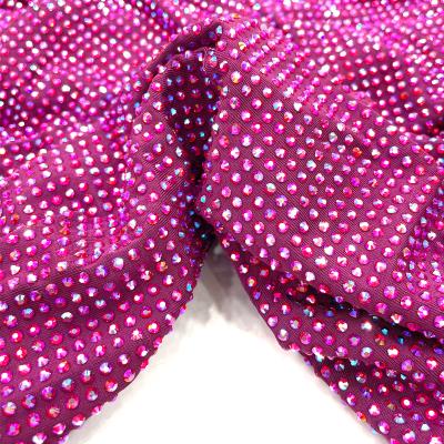 China Handmade Flatback S584 Rhinestone Beading Fabric For Lady Dress Rhinestone Crystal Fabric For Costume Clothing 1mm Gap for sale