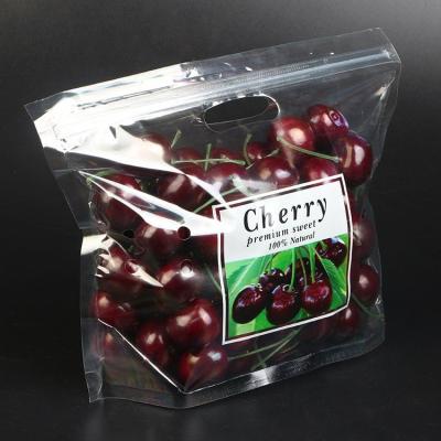 China Recycled Materials Custom Printed Fogproof Plastic Zipper Cherry Packaging Fruit Bag With Vent Hole for sale