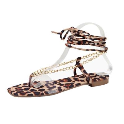 China Fashion trend 2022 sandals leopard print strap summer metal border flip-flop sandals for women for sale