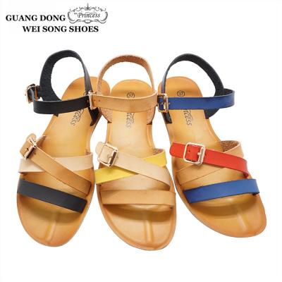 China 2018 Summer Lady Soft Vivid Color PU Soft Walking Flat Comfortable Unique Sandals for sale