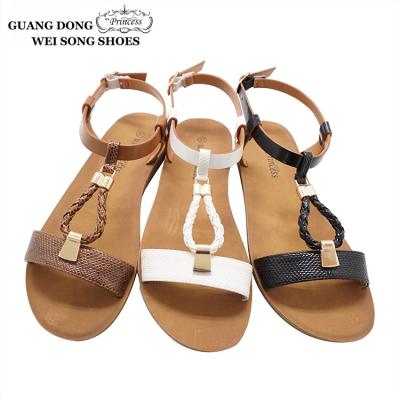 China Good Art Summer Soft PU Buckle Flat Unique Adjustable Sandals For Women And Ladies for sale