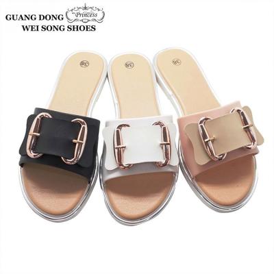 China New next big gose european style golden buckle white slim unique comfortable girls pvc indoor slipper for sale