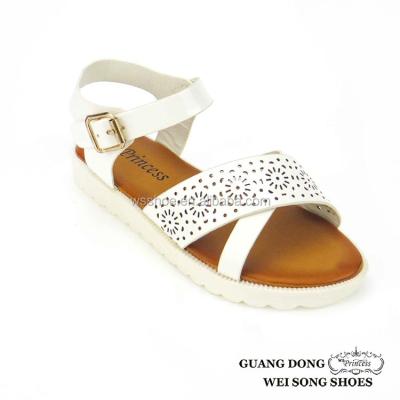 China Children's Style Hollow Out Cute Open Toe Soft Fancy Girls Party Wear Sandals PU Flat Design for sale