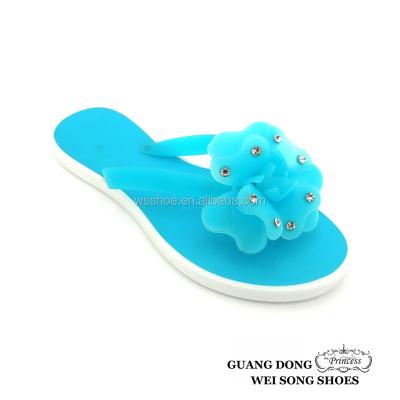 China New Design Good Wholesale European Fashion Diamond Flat Style Women Flower Jelly Candy Flip Flop Slippers for sale