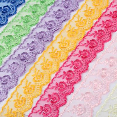 China 4.5cm viable white and colorful embroidery border lace trim trimming fabrics for girl's casual wear and wedding dress for sale