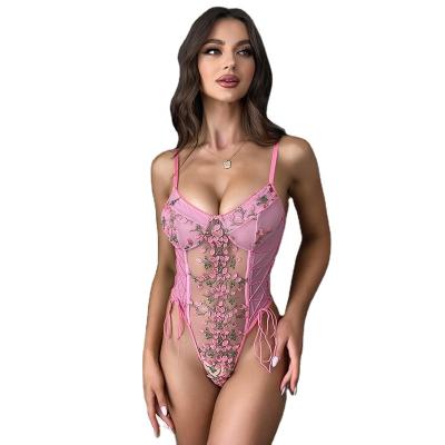 China 2022 sexy lingerie thong pink lace bra set temptation transparent ladies underwear sexy lingerie set for sale