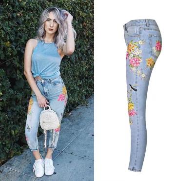 China 2022 New High Waist Fashion Designer Embroidery Bell Bottom Breathable Women Jeans Gaiters Wholesale for sale