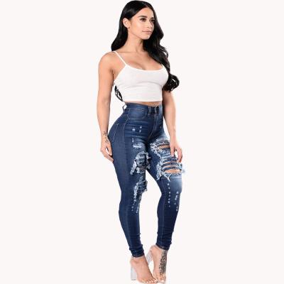 China 2022 women's high-waisted jeans plus size breathable jeans hollow out ripped long pants for sale