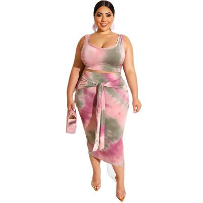 China High quality QUICK DRY women plus size tie dye casual beach set big print sleeveless lady dress for sale