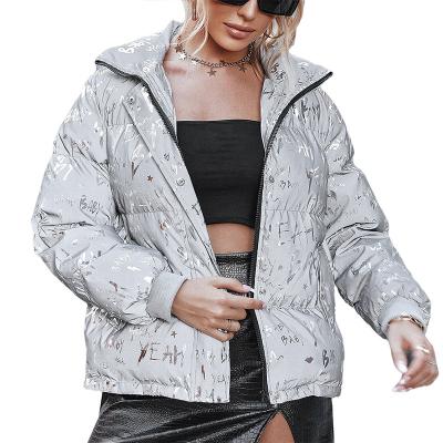 China Autumn And Winter Fashion Breathable Reflective Shiny Jacket Women'S Cotton Bottom Viable Korean Short Jacket for sale