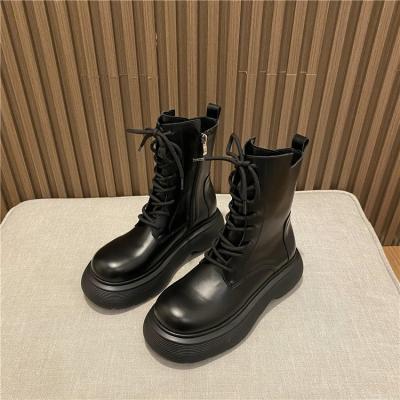 China New fashion trend thick-soled women's spring boots and autumn short tube lace-up ankle boots for sale