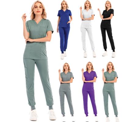 China New sports the latest\fasion and leisure pants solid color V-neck short-sleeved nurse uniform for sale