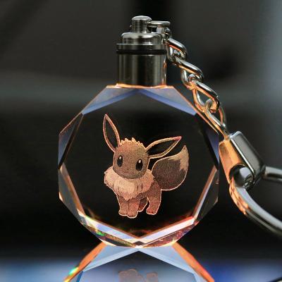 China 2022 Bestselling 30mm 3D Snorlax Pikachu Crystal Led Crystal Pokemon Keychain ForValentine's Ball Key Chain Europe Amazon Amazon for sale