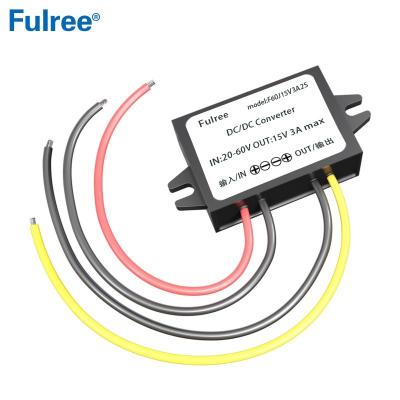 China ABS Plastic 36V 48V (20-60V) to 15V 3A 45W 5A 75W DC-DC Power Converter Step Down Adapter For Car DC Fan for sale