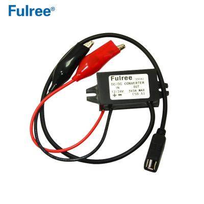 China Fulree 12V24V to 5V 3A Car Charger Crocodile Clips to USB Cable for iPhone/Samsung DC-DC Buck Converter Step Down 35UA1 for sale