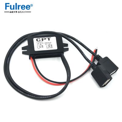 China Plastic CPT 12V Bring Back Dual Mini USB DC Buck Converter Car Charger Cable 5V 3A Car Power Technology Micro DC for Smart Phones for sale