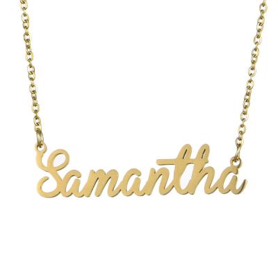 China Eco-Friendly Custom Name Necklace Gold Plated Individualization Pendant Stainless Steel Gold Nameplate Pendant Necklace for sale