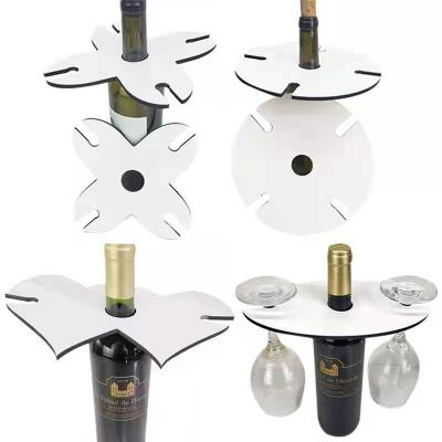 China Viable Custom Different Amazon Shape Wooden Wine Bottle Glass Holder Sublimation White 5mm MDF Wine Cart For Party for sale