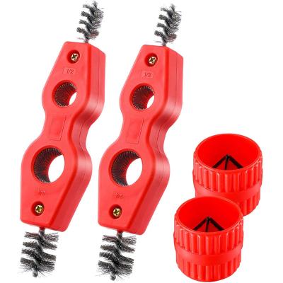 China Viable 4 In 1 Double Copper Internal And External Battery Brush Pipe Brush Reamers Pipe Cleaners Deburring Pipe Chamfering Tools for sale