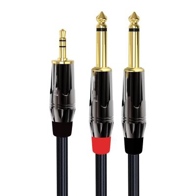 China WinAqum Low Noise 3.5mm To Dual 6.35mm Mono TS Balance Shield Audio Mixer Mic Amplifie Cable SY02 for sale