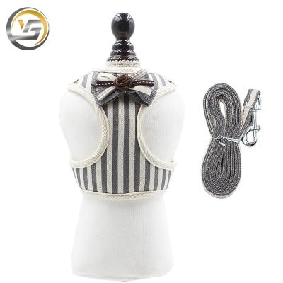 China 2021 Breathable striped dog&cat rope small padded adjustable pet chest strap bow tie dog rope hotsole adjustable for sale