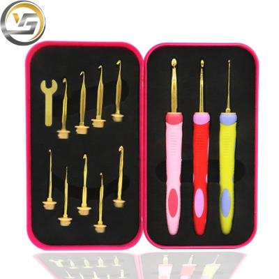 China Rubber+aluminum New Design Crochet Hook Interchangeable Knitting Needle Crochet Hook Set of 12 Hook Heads for sale